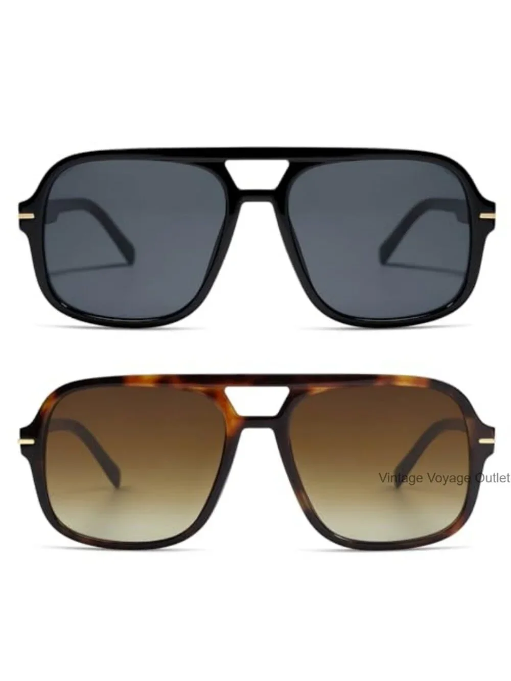 Retro Square Aviator Sunglasses, 2 Pack with Case, Classic Oversized 70s Style